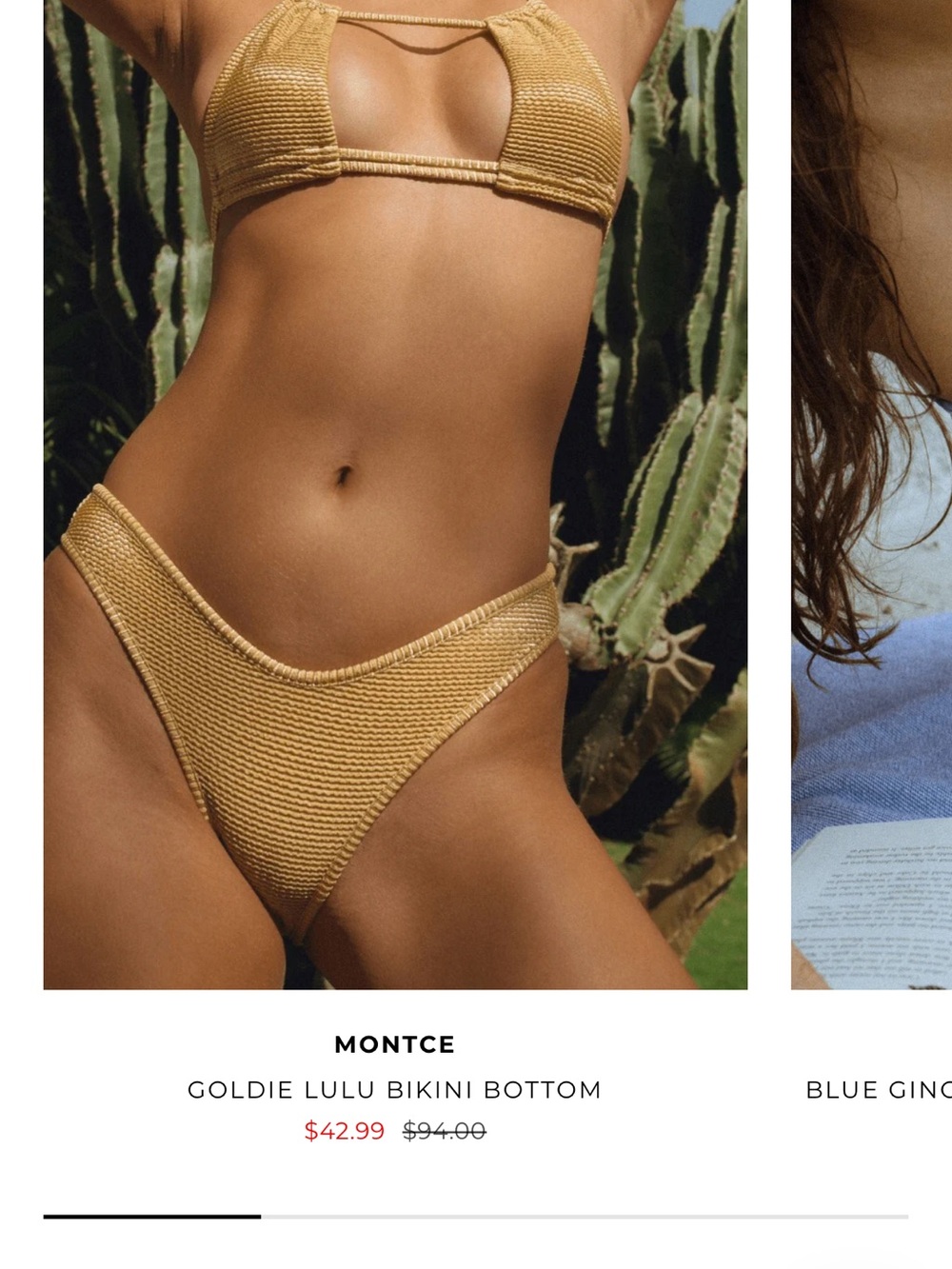 Montce Gold Textured High-Cut Bikini Bottom Size S NWT